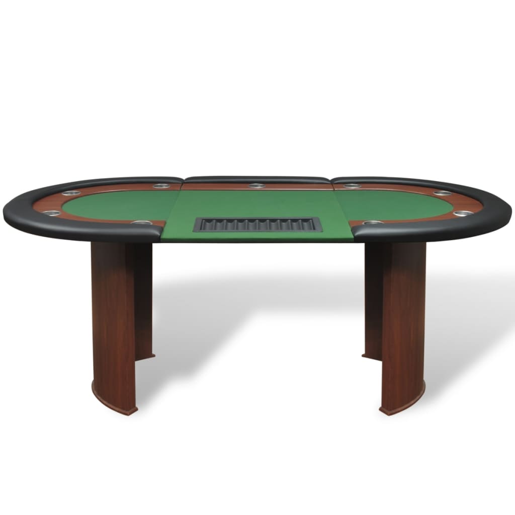10 žaid. pokerio stalas su dalintojo vieta, žetonų dėže, žalias - testbyjd