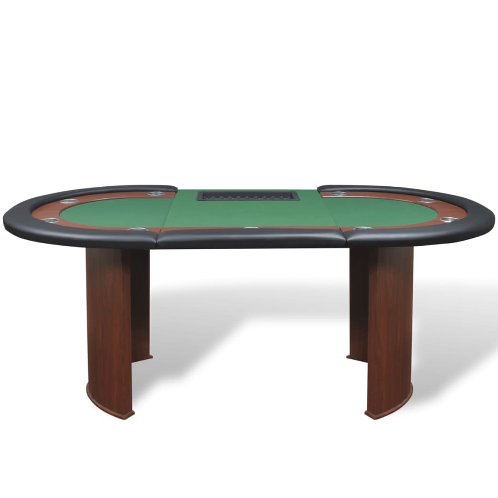 10 žaid. pokerio stalas su dalintojo vieta, žetonų dėže, žalias - testbyjd