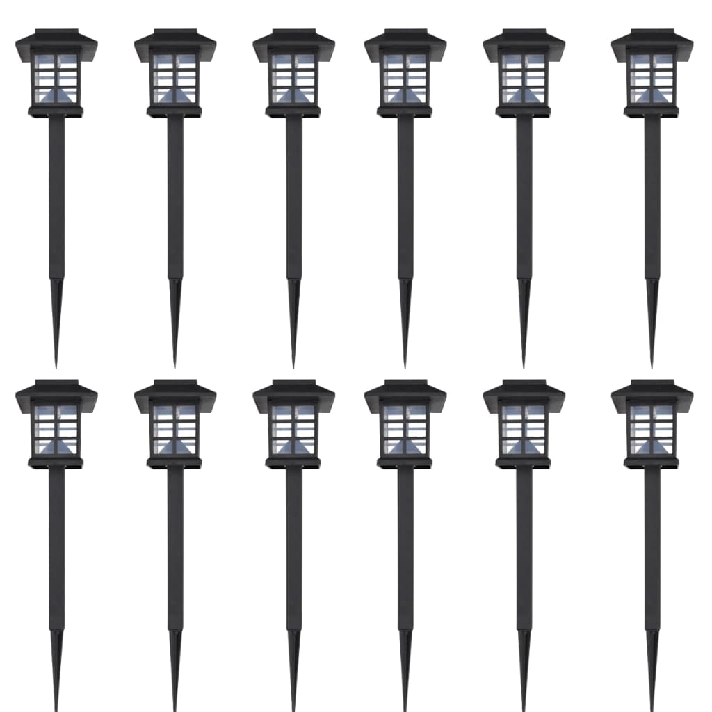 12 Lauko LED Šviestuvų su Saulės Elementais ir Įvarais 8,6x8,6x38 cm - testbyjd