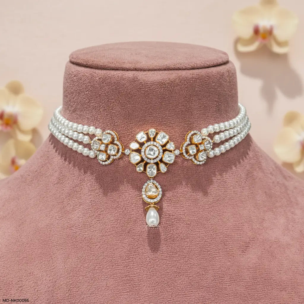 1.25 Carat Regal Maharani Pearl and Polki Choker
