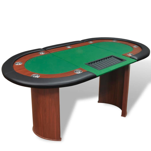 10 žaid. pokerio stalas su dalintojo vieta, žetonų dėže, žalias - testbyjd