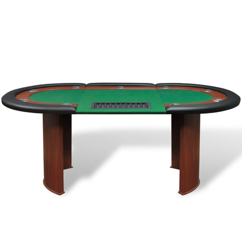 10 žaid. pokerio stalas su dalintojo vieta, žetonų dėže, žalias - testbyjd