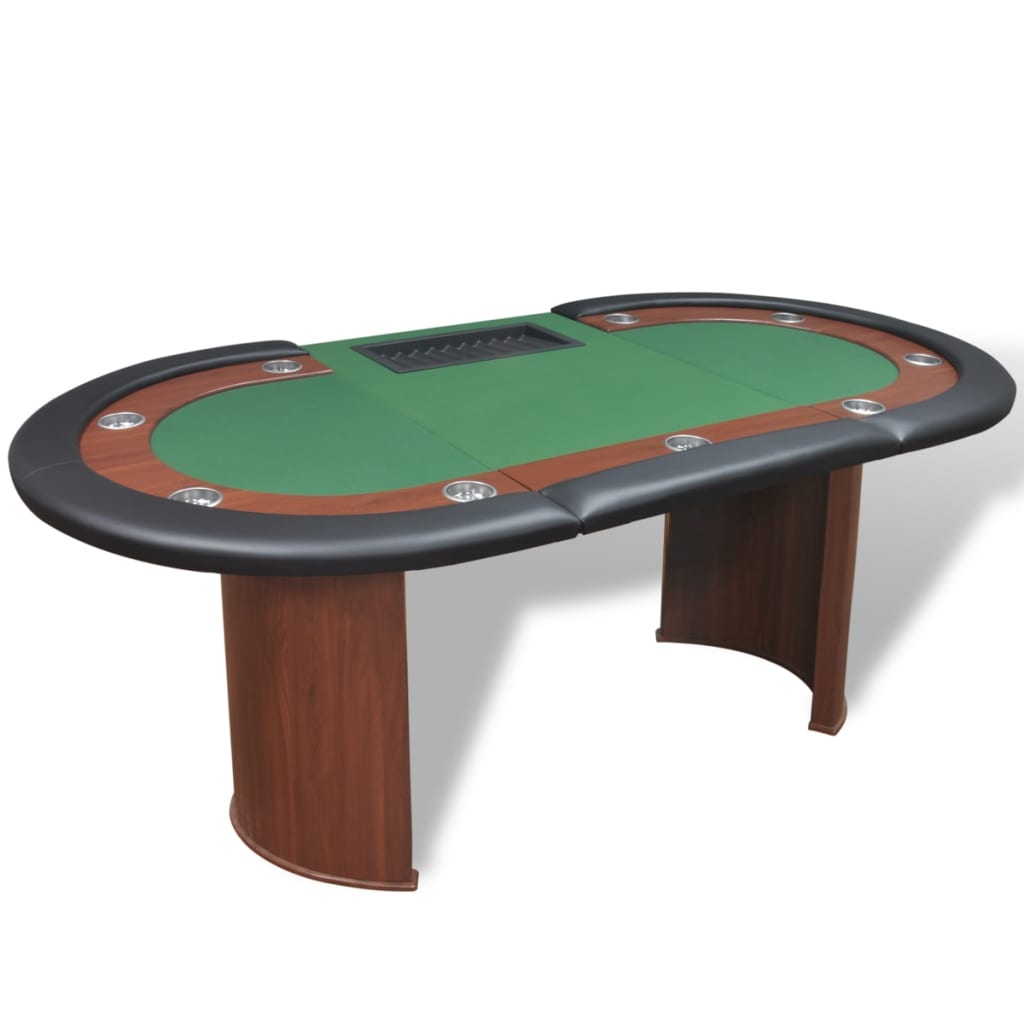 10 žaid. pokerio stalas su dalintojo vieta, žetonų dėže, žalias - testbyjd