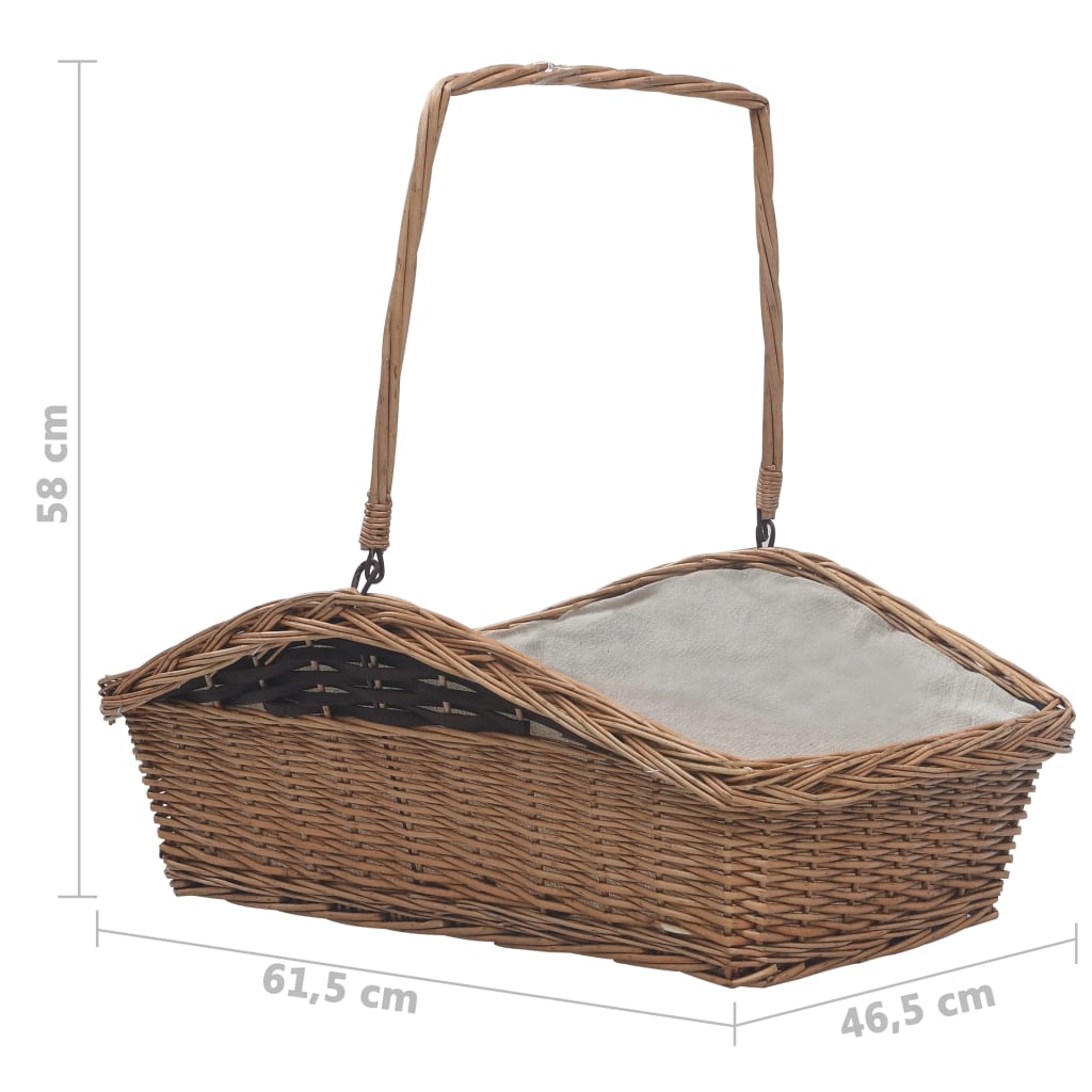 286989 Firewood Basket with Handle 61,5x46,5x58 cm Brown Willow - testbyjd