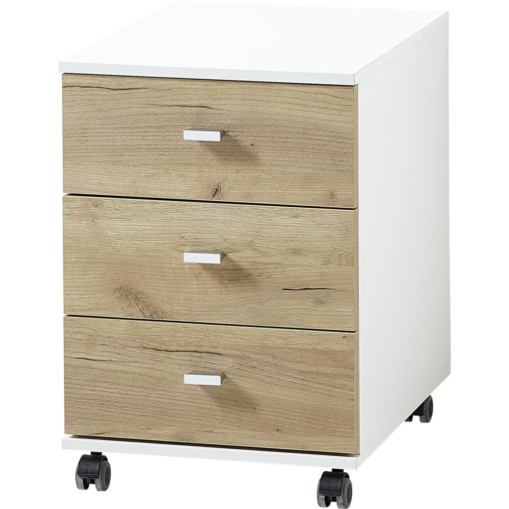 426459 Germania Rolling Filing Cabinet "Altino" 40x48,9x56,9 cm Navarra-oak and White - testbyjd