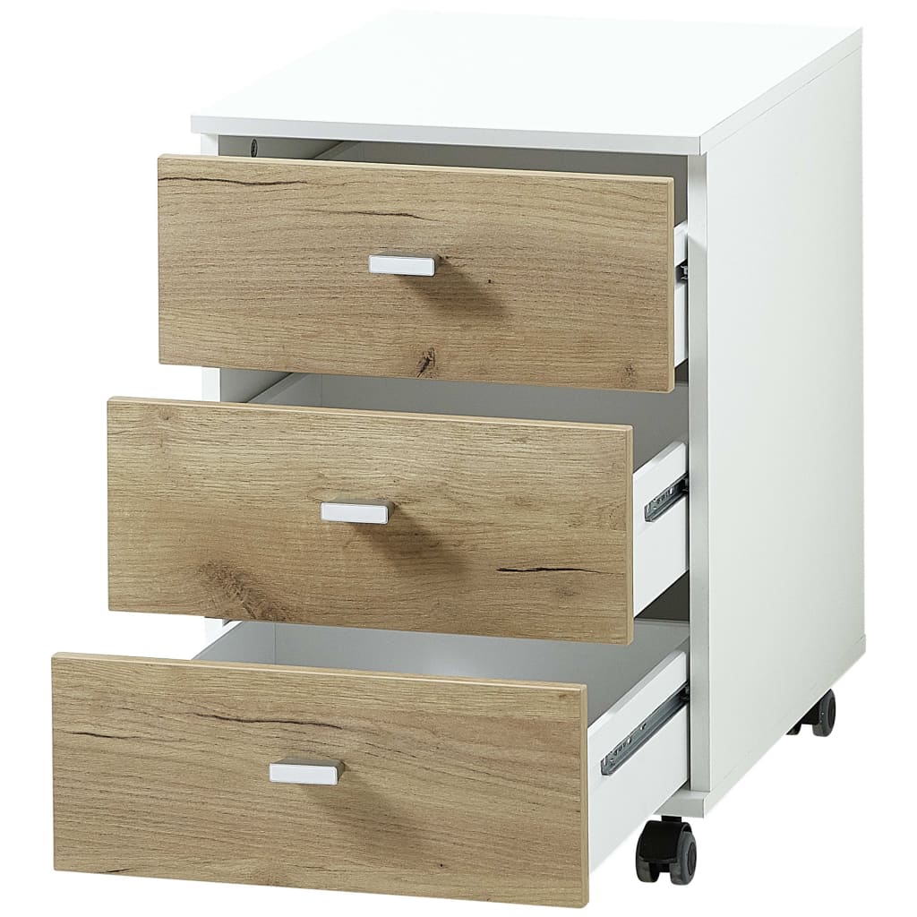 426459 Germania Rolling Filing Cabinet "Altino" 40x48,9x56,9 cm Navarra-oak and White - testbyjd