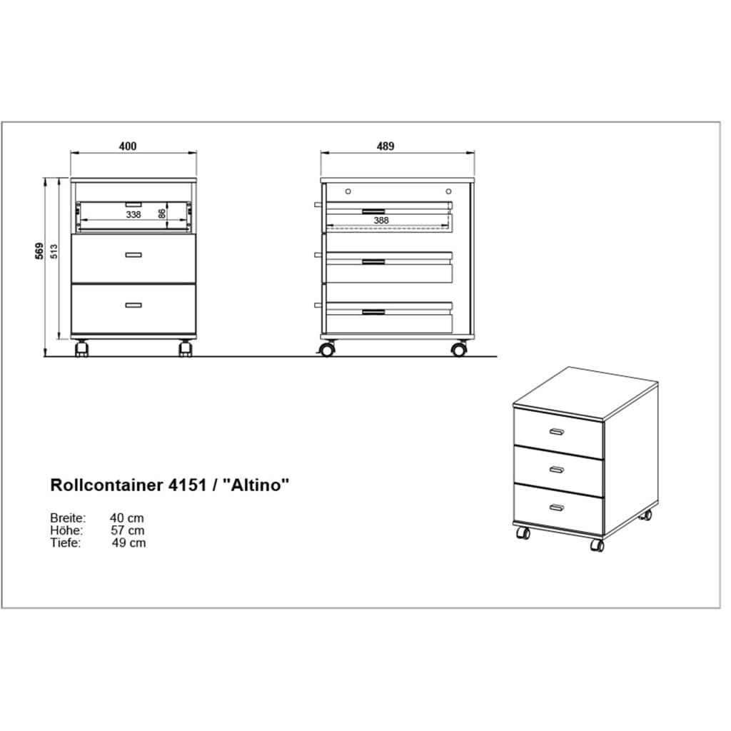 426459 Germania Rolling Filing Cabinet "Altino" 40x48,9x56,9 cm Navarra-oak and White - testbyjd
