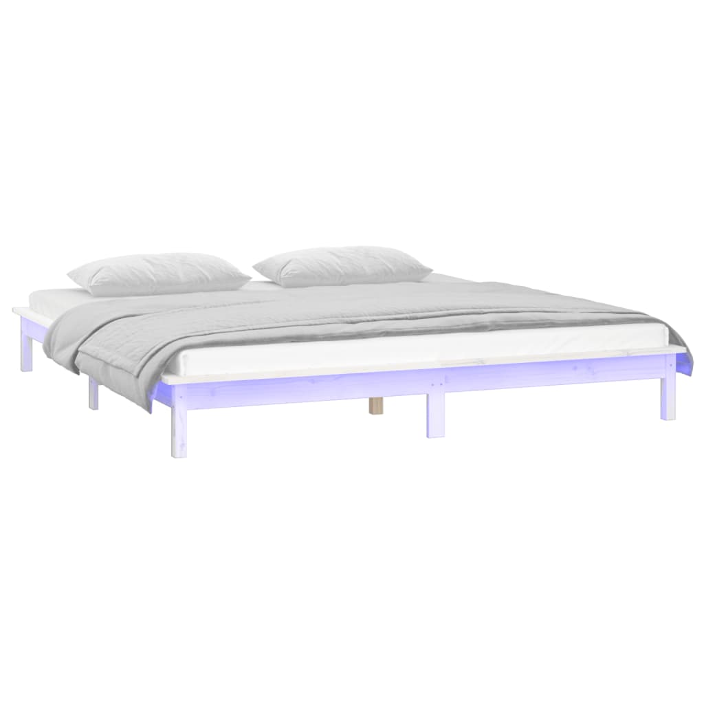 Lovos rėmas su LED, baltas, 150x200cm, mediena, didelis