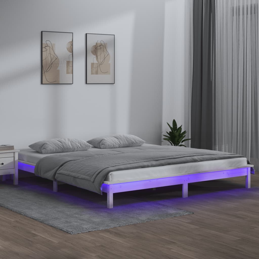 Lovos rėmas su LED, baltas, 150x200cm, mediena, didelis