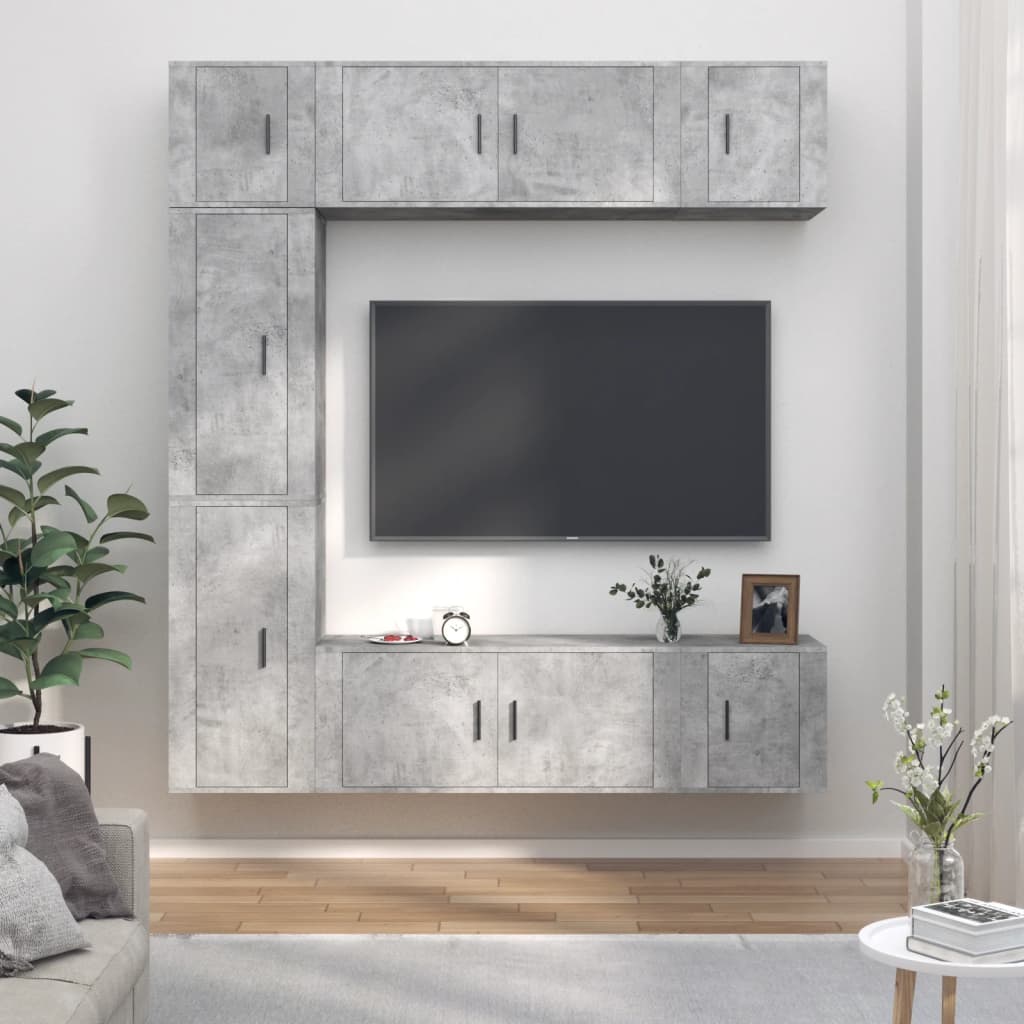 TV spintelių komplektas, 7 dalių, betono pilkas, mediena