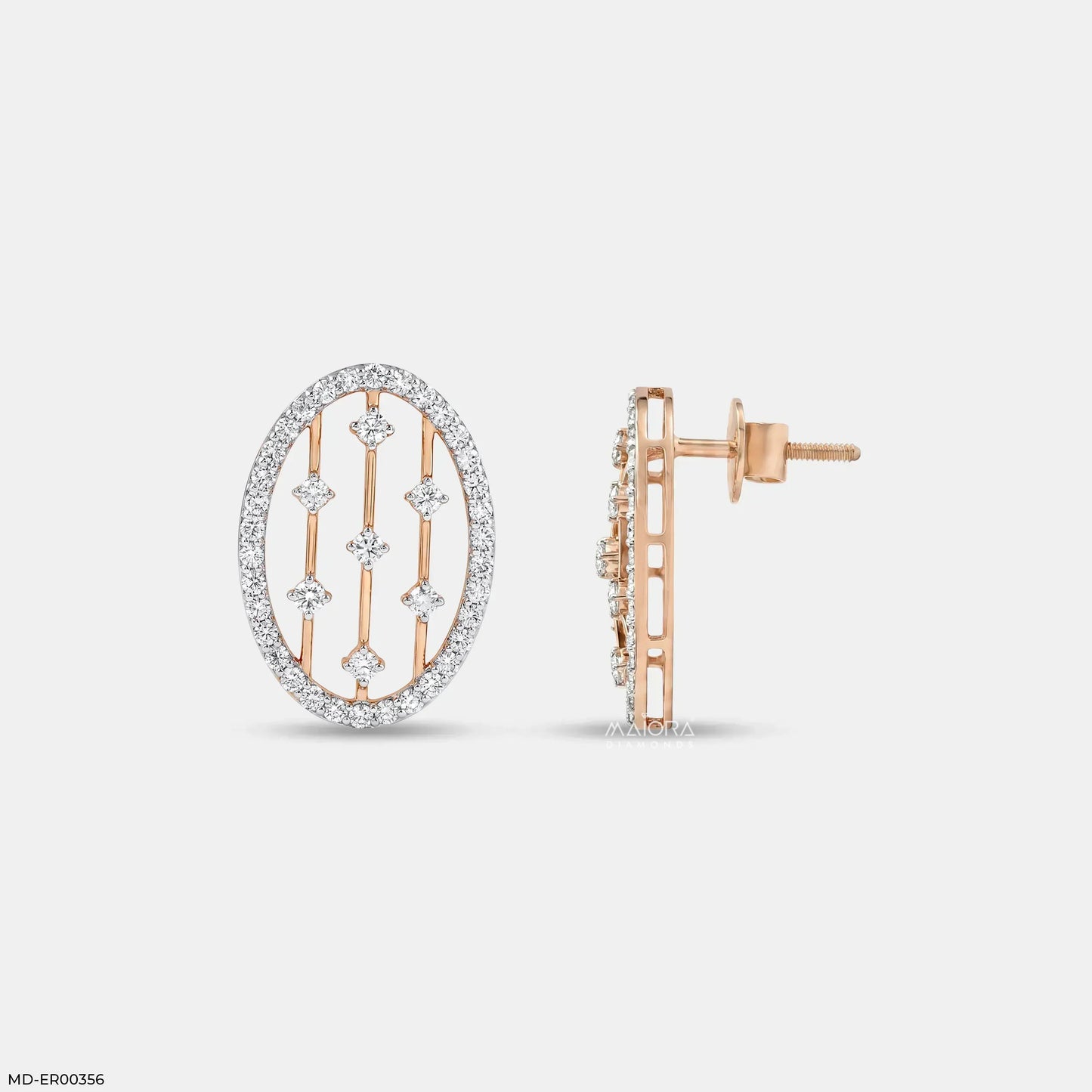 0.95 Carat Liner Lattice Oval Stud Diamond Earrings