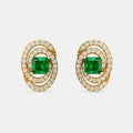 Oval Emerald Halo Stud Earrings