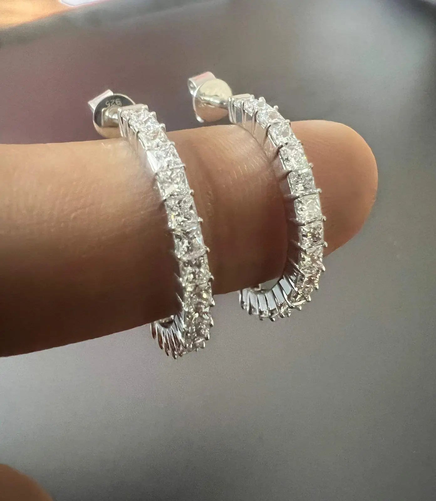 Princess-Cut Diamond Illusion Hoop Earrings