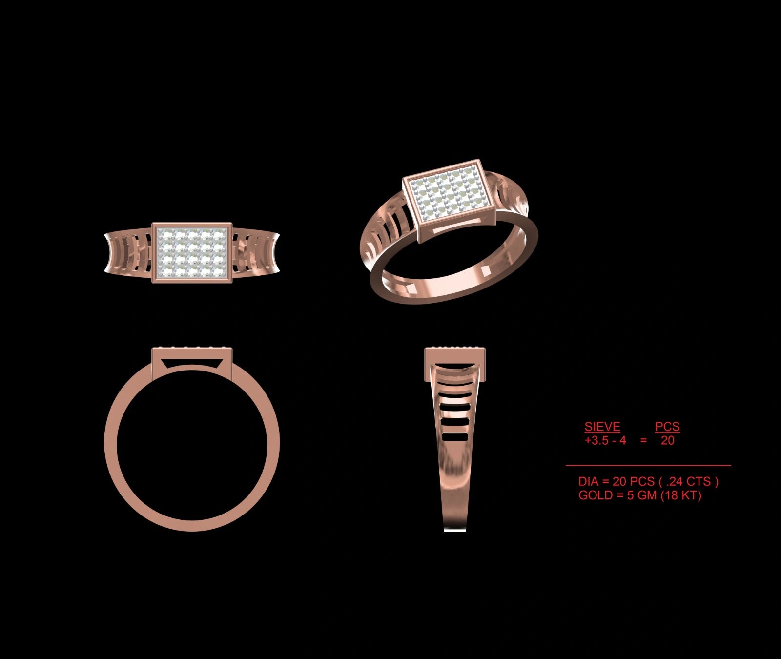 Classic Quad Mens Diamond Ring