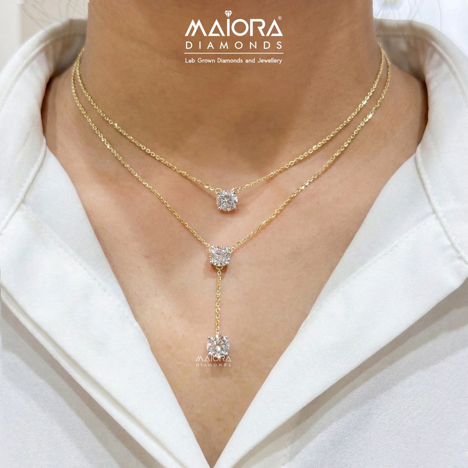 Trinity Y layered Diamond Necklace