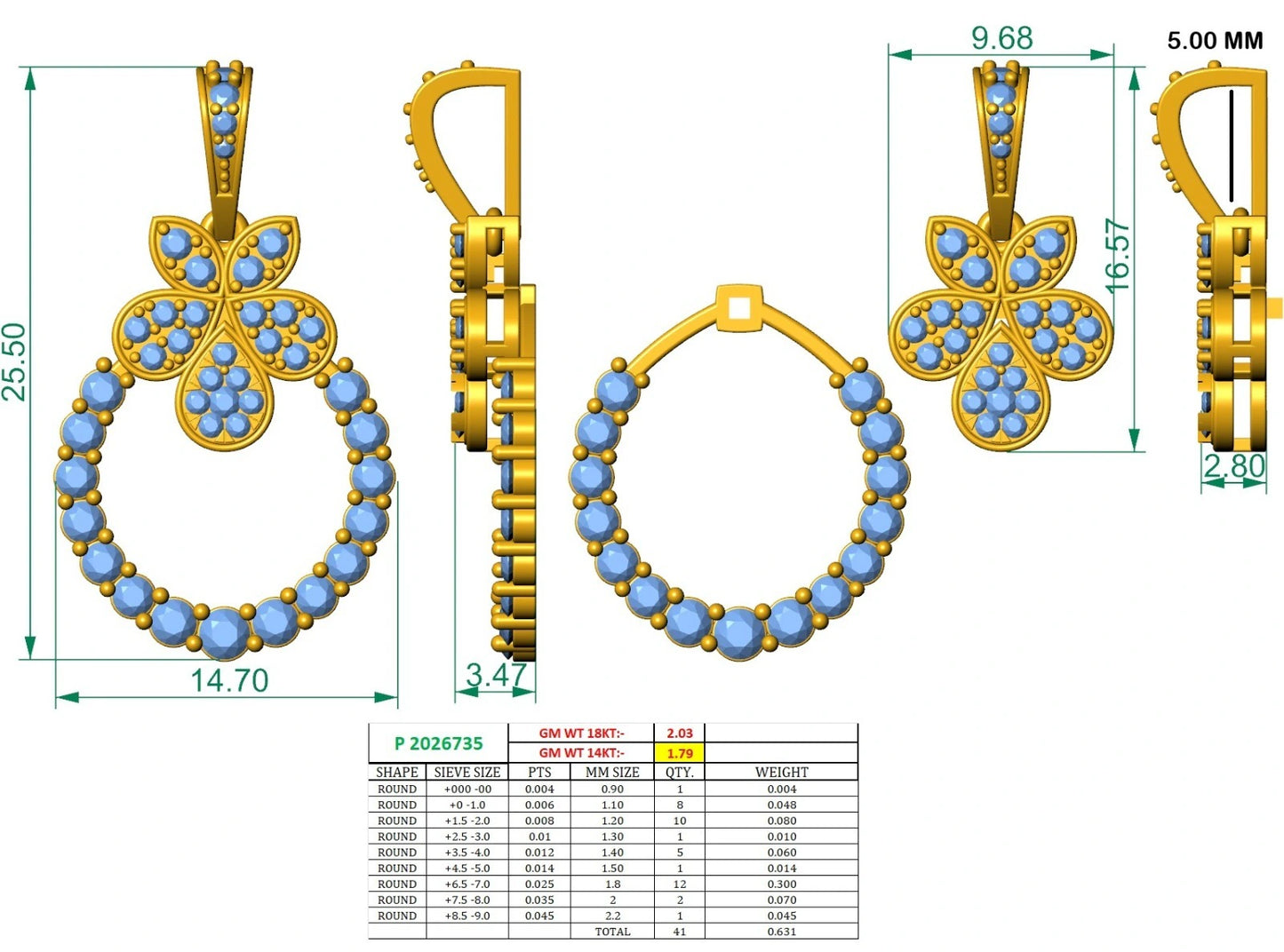 0.50 Carat Azure Trillion Halo Solitare Lab Diamond Pendant