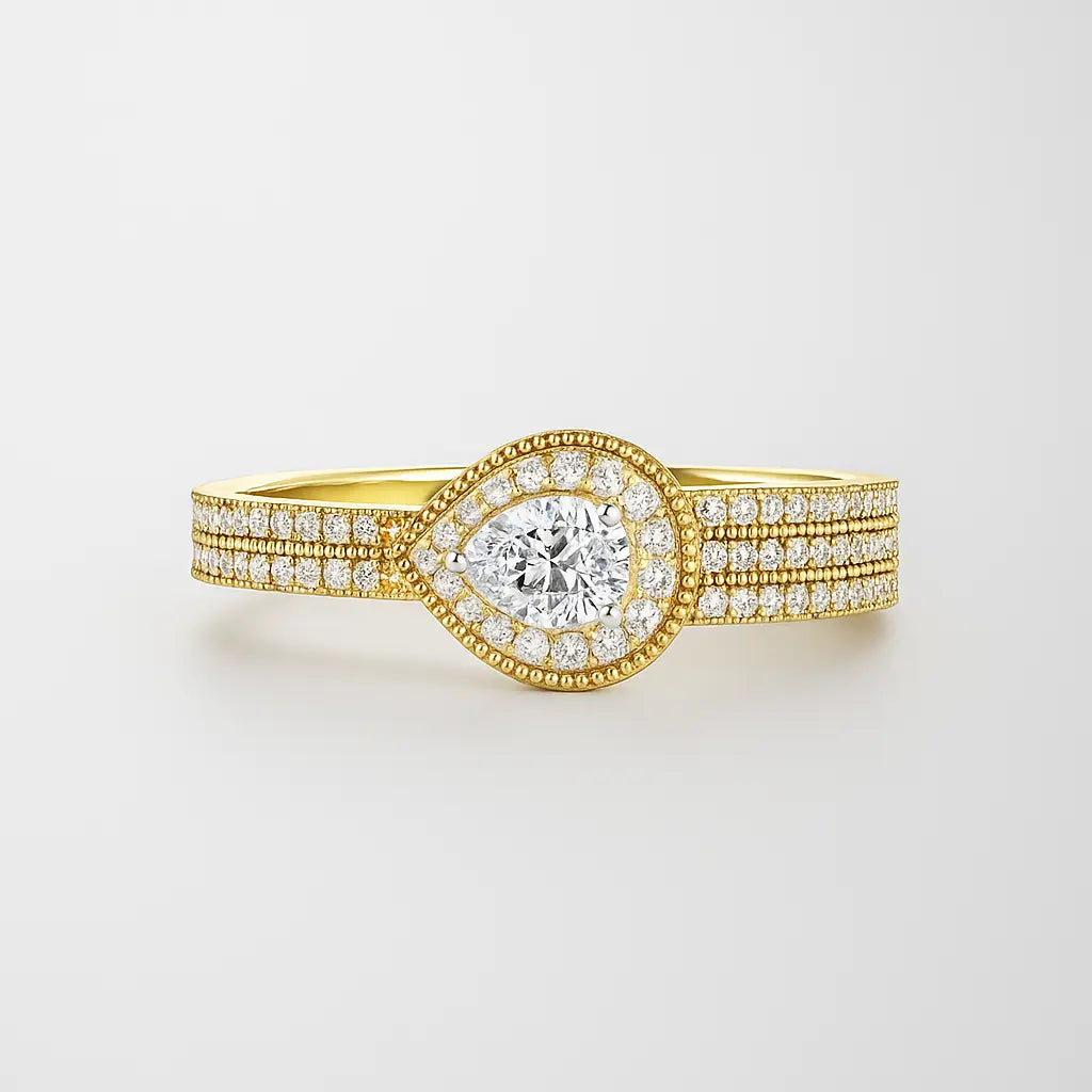 Pear-shaped Diamond Halo Ring