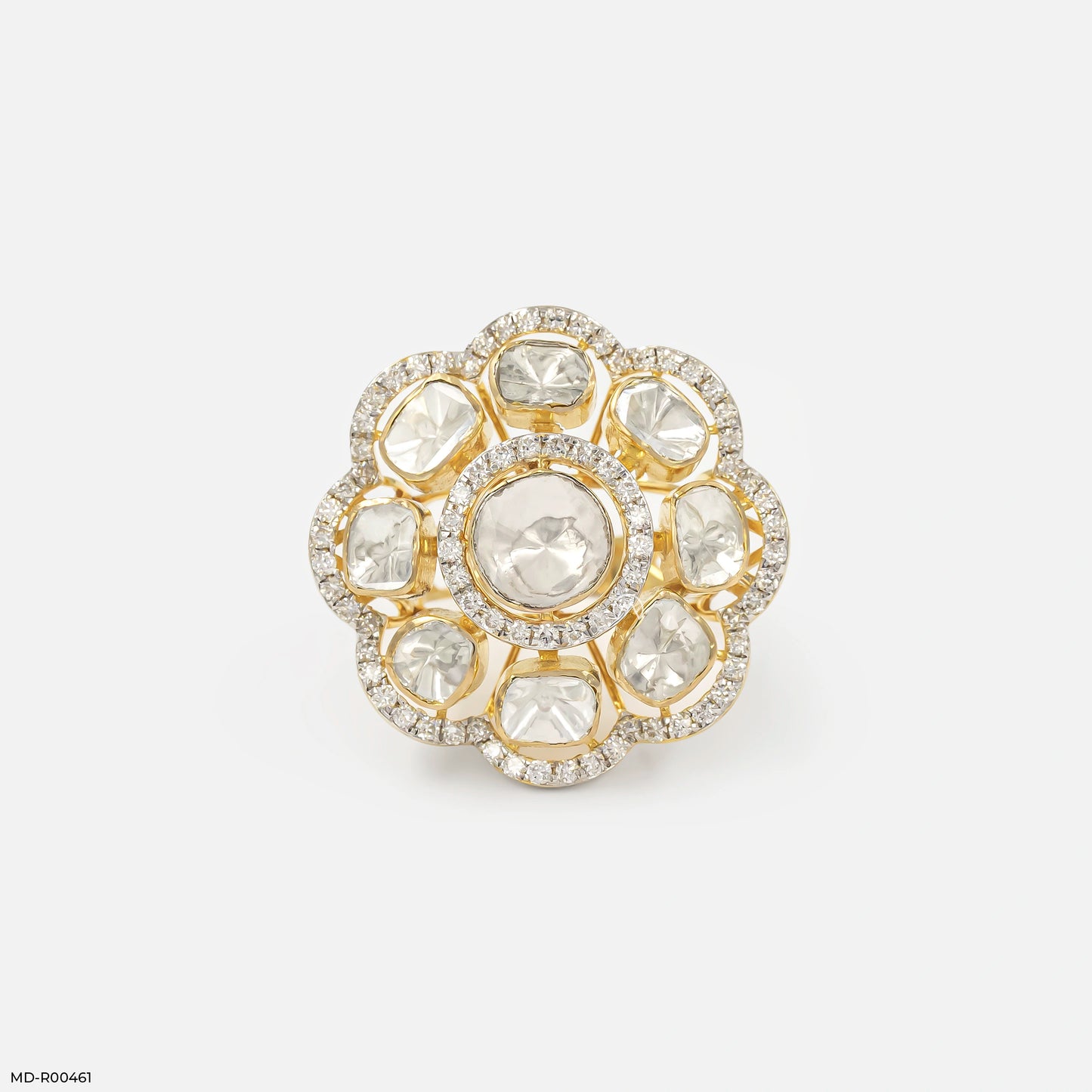 1 Carat Eight-Petal Polki Lab Diamond Halo Ring
