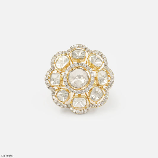 1 Carat Eight-Petal Polki Lab Diamond Halo Ring