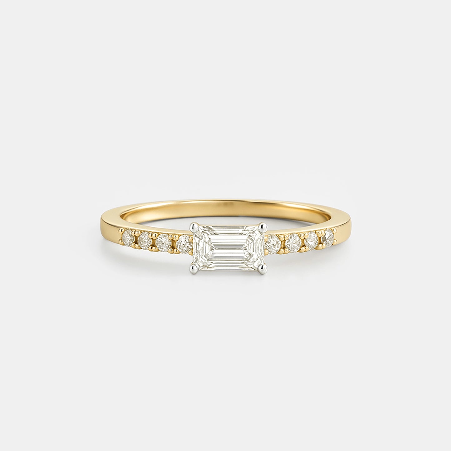 Solitaire Emerald Pave Band Ring