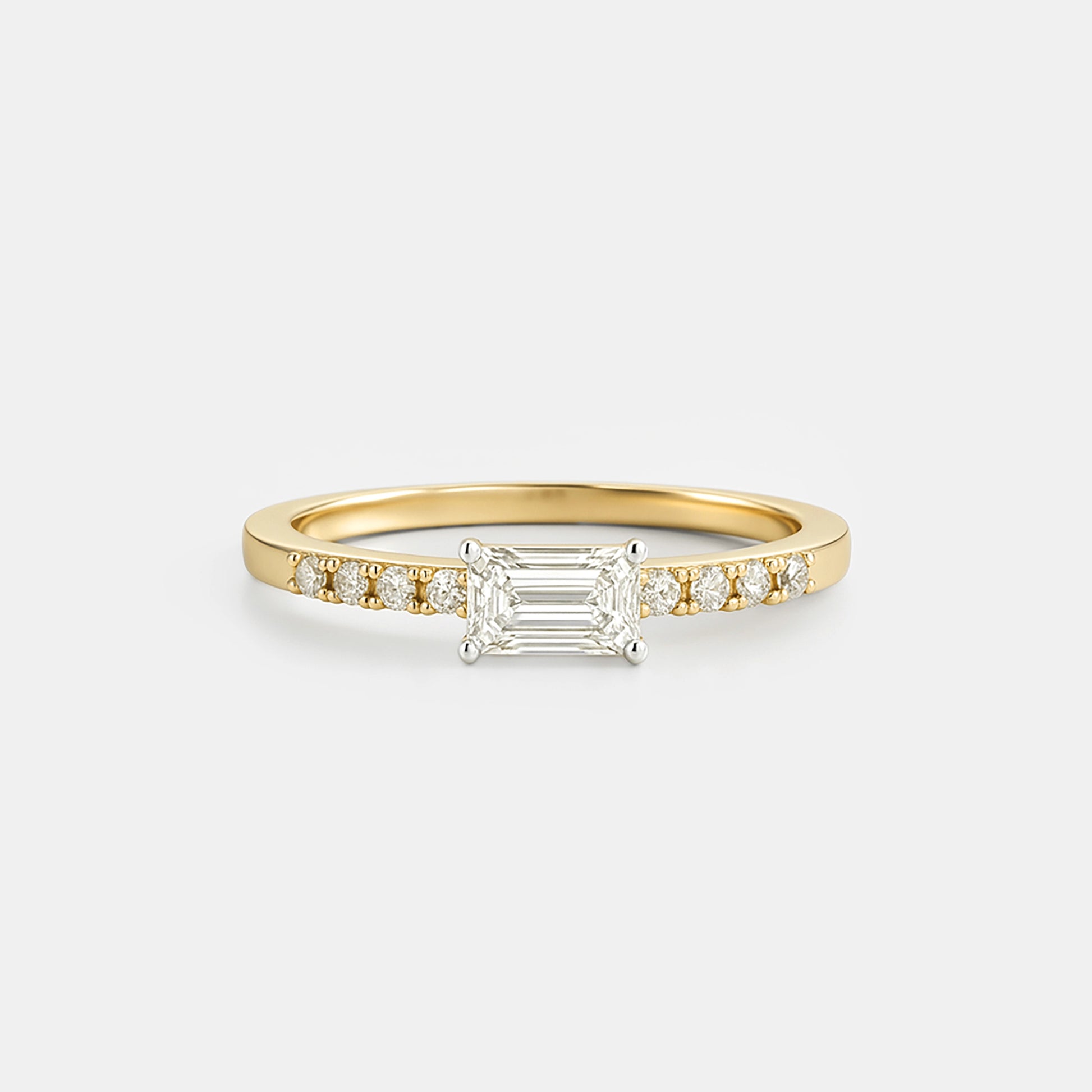 Solitaire Emerald Pave Band Ring
