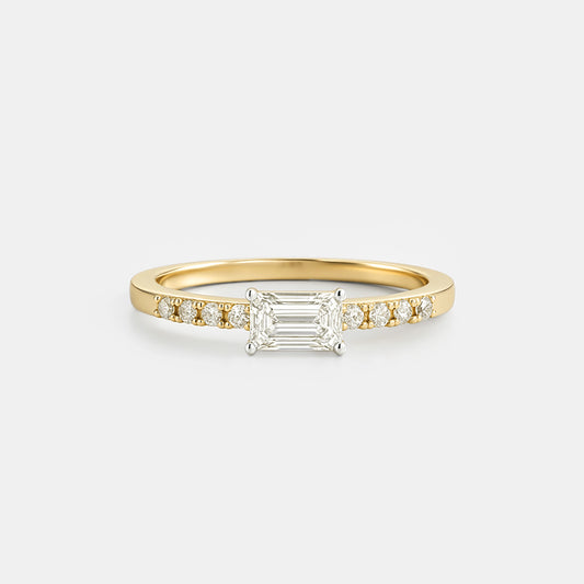 Solitaire Emerald Pave Band Ring
