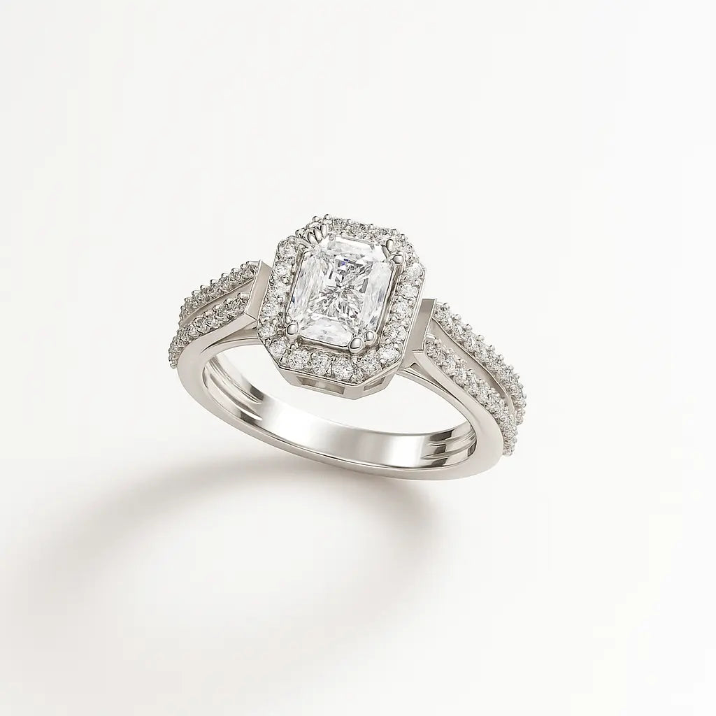 0.5 Carat Radian Cushion Halo Ring