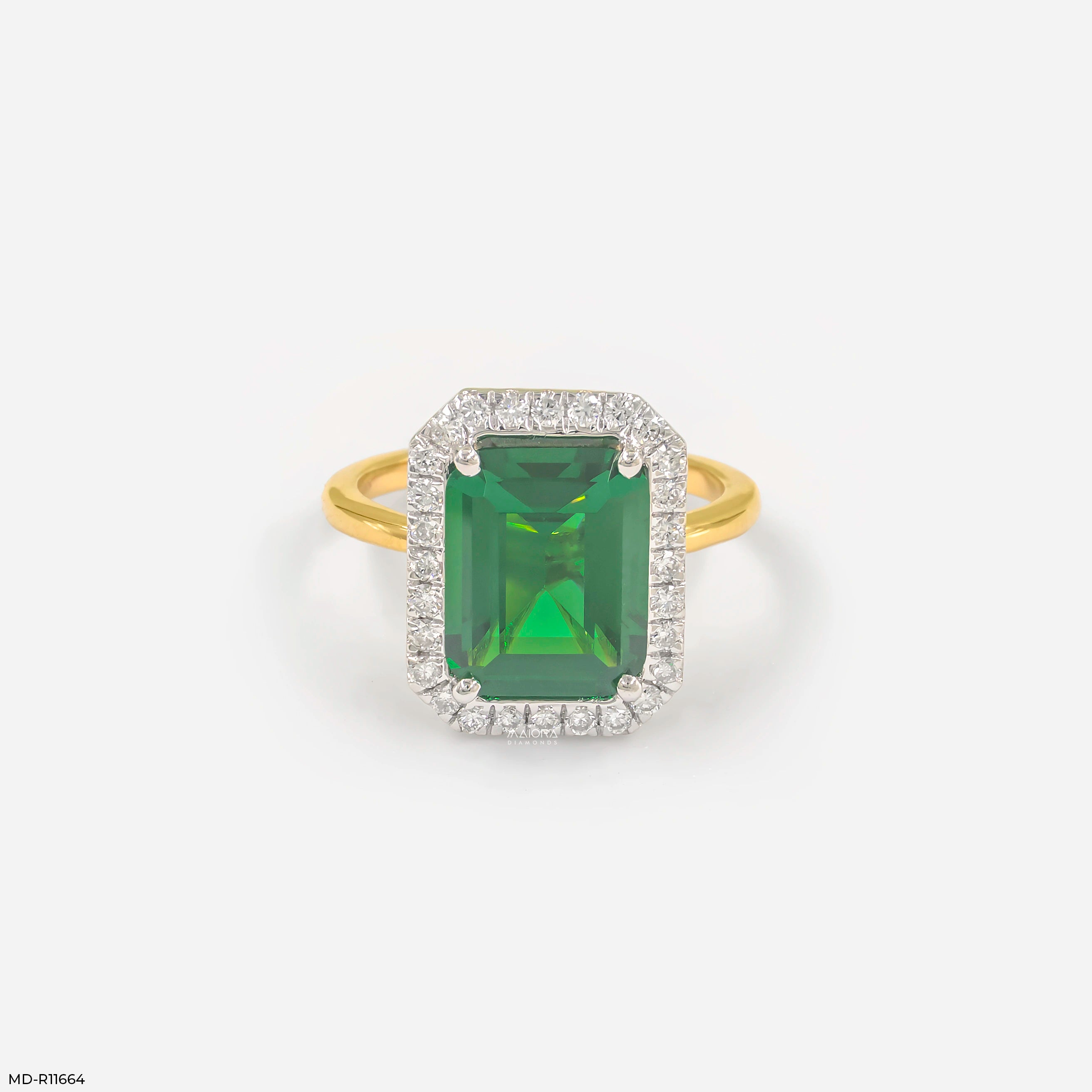 Swiss Emerald Halo Diamond Ring