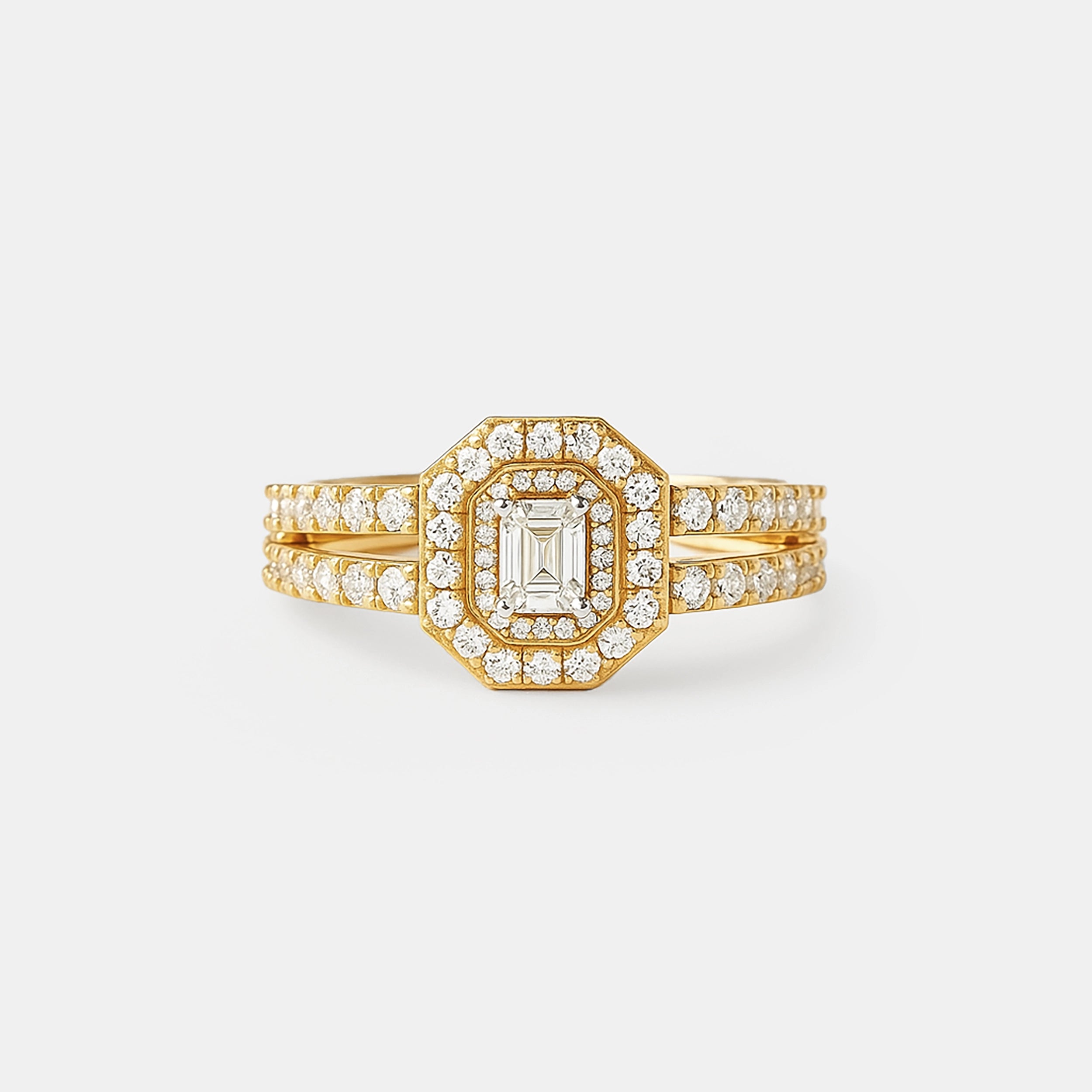 Emerald Cut Diamond Double Halo Ring